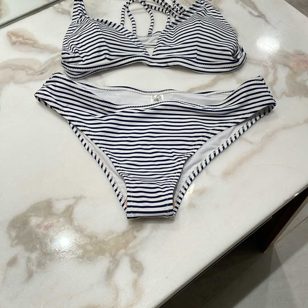 Cupshe Striped Bikini with Navy Accents